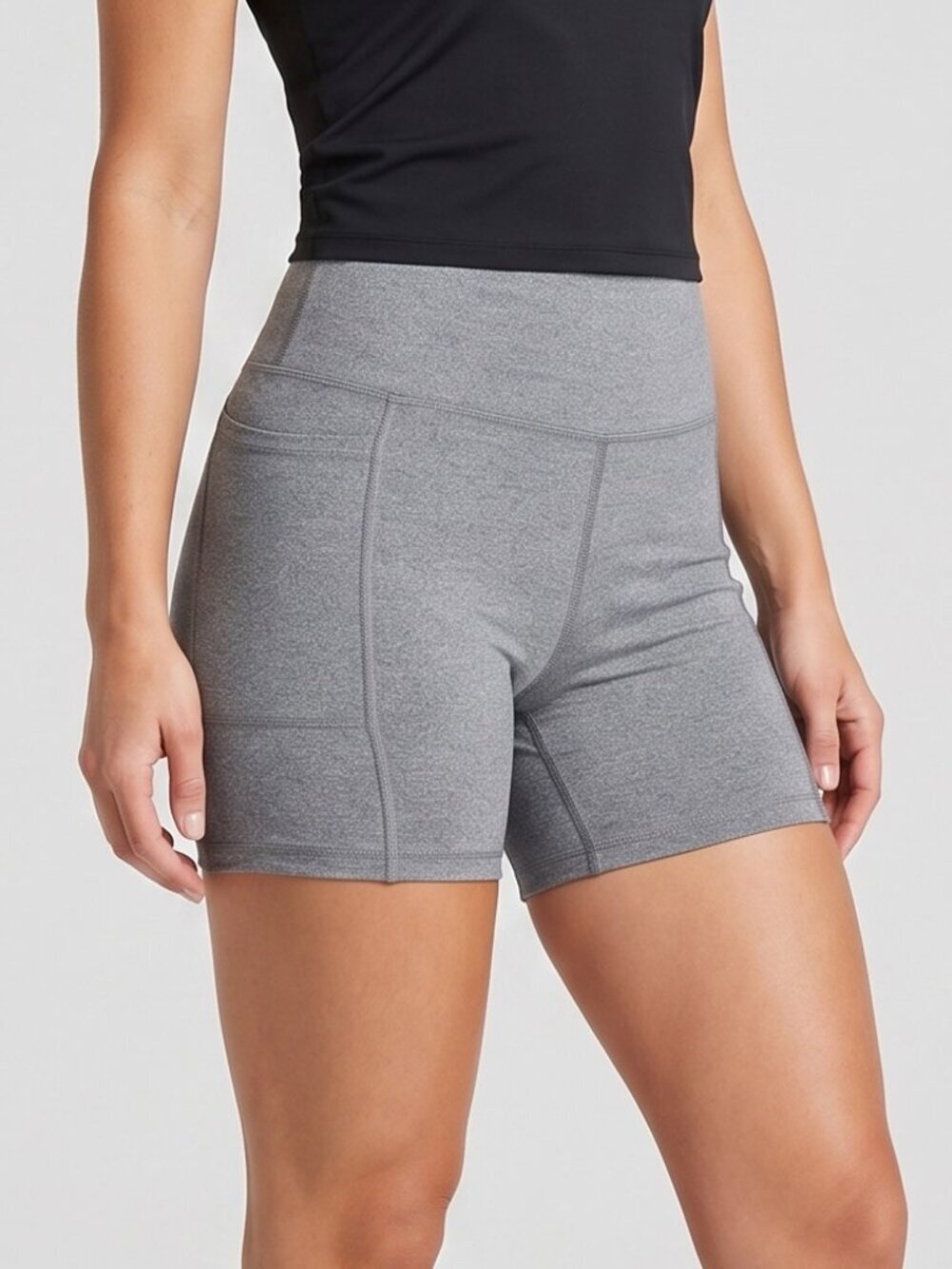 NWT | Bally Total Fitness Heather Charcoal High-Rise Biker Shorts Large